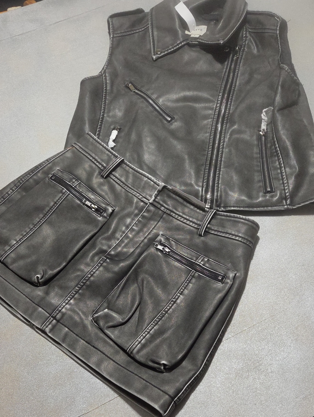 HYFVE Black Faux Leather Pantsuit Two-Piece Set Both Large